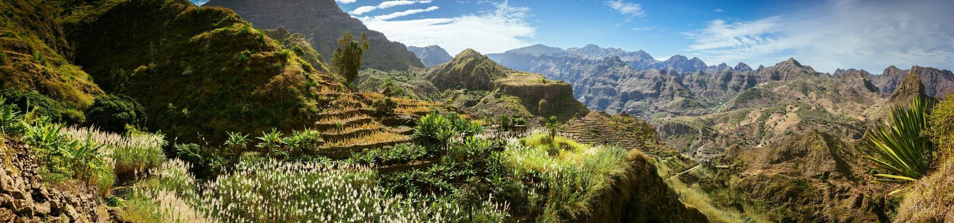 Panorama de montagnes et cultures en terrasses - Île de Santo Antão - Cap-Vert