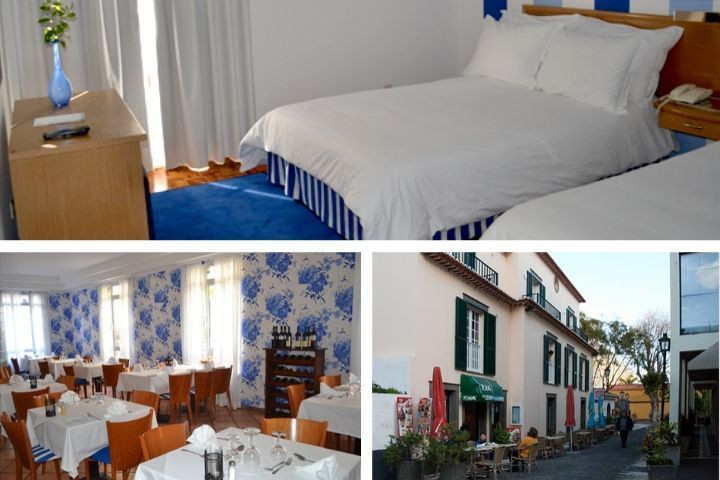 Hotellrom, restaurant og fasade på Hotel Amparo